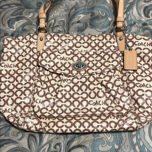 Coach Tan and Cream Signature Shoulder Bag